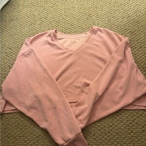 Alter’d State Women's Pink V-Neck Cropped Longsleeve Top